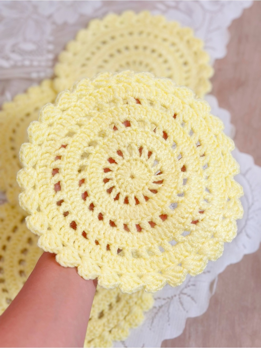 Handmade Yellow Crochet Doily Set of 4